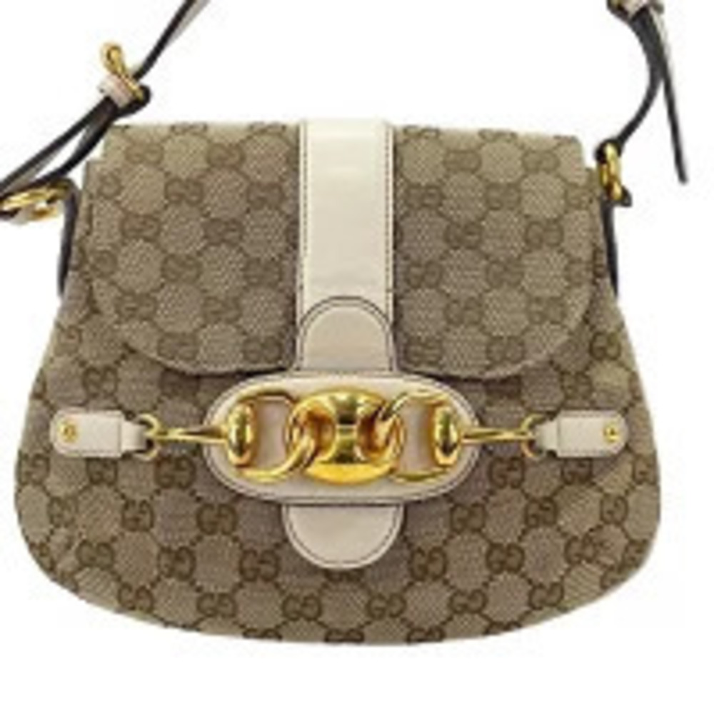 Gucci GG Canvas Horsebit Shoulder Bag Brown